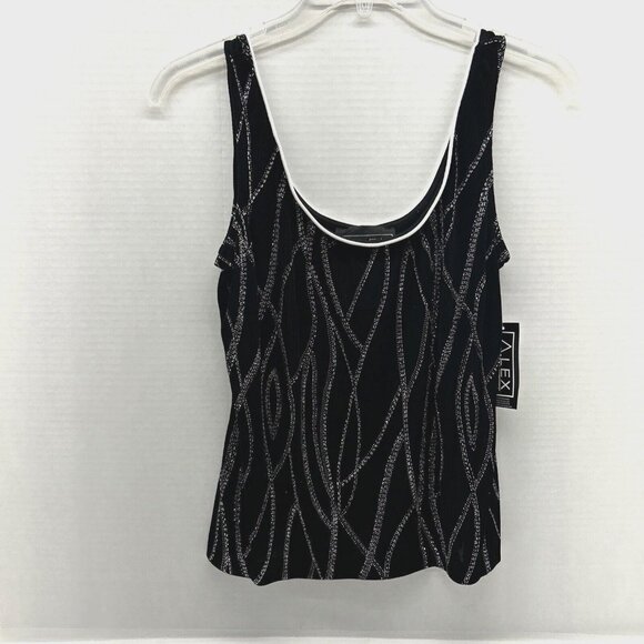 ALEX EVENINGS 2 Piece Glitter Black Cocktail Top Jacket Tank SZ M NEW - Picture 2 of 10